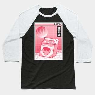 Otaku Pink Retro Japanese Kawaii Strawberry Milk Baseball T-Shirt